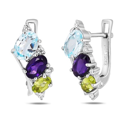 Серьги, аметист , перидот , топаз, Амичи