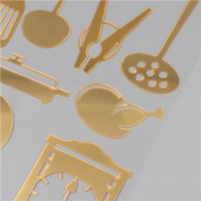 Наклейка интерьерная «Кухонная утварь», пластик, золотистый, 70×30 см