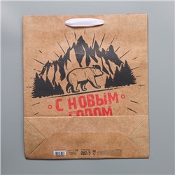 Пакет подарочный новогодний крафтовый «С Новым годом», M 26×30×9 см