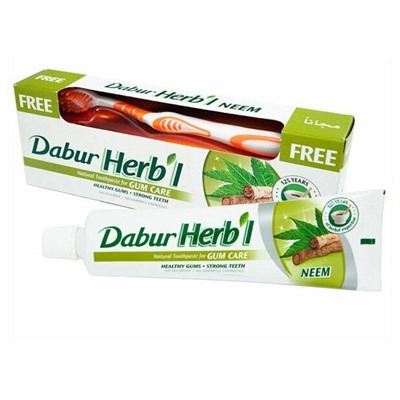 Dabur Herb'l Toothpaste Neem with Toothbrush / Дабур Зубная Паста Профилактика Заболеваний Десен с Нимом + Зубная Щётка Ср. Жесткости 150 г