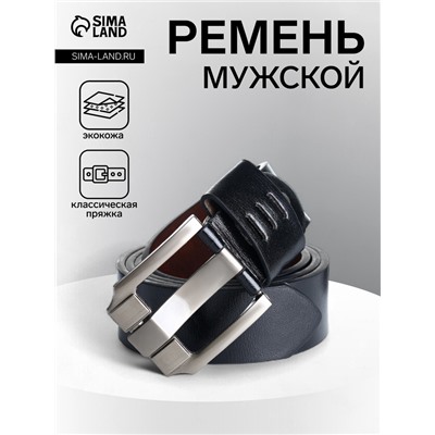 Ремень мужской, ширина 3.5 см, люверсы, винт, пряжка металл, чёрный