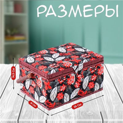 Шкатулка для рукоделия и шитья «Пуансеттия на чёрном», хранение ниток, иголок, мелочи, 19×26×14.5 см