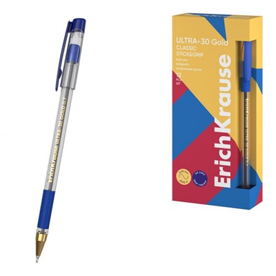 Ручка шариковая ULTRA-30 Gold Stick&Grip Classic, Super Glide Technology синяя 0.7мм 61109 ErichKrause
