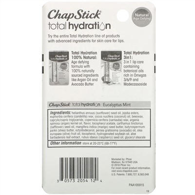 Chapstick, Total Hydration, бальзам для губ, «Эвкалипт и мята», 3,5 г