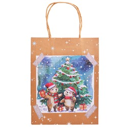 Пакет из крафт-бумаги для сувенирной продукции, с шириной основания 18см, плотность бумаги 150 г/м