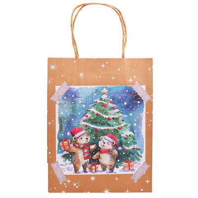 Пакет из крафт-бумаги для сувенирной продукции, с шириной основания 18см, плотность бумаги 150 г/м