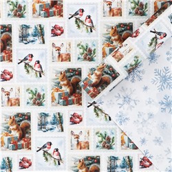 Упаковочная бумага на новый год, двухсторонняя крафтовая «Новогодние марки», 70×100 см