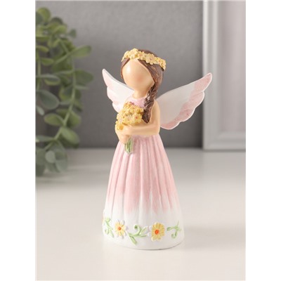 Фигурка полистоун «Девушка-ангел в розовом платье, с жёлтыми незабудками», 8×4.5×12 см
