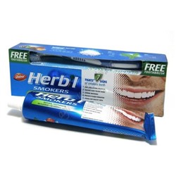 Dabur Herb'l Smokers Toothpaste with Toothbrush / Дабур Зубная Паста для Курящих Натуральная + Зубная Щётка Ср. Жесткости 150 г