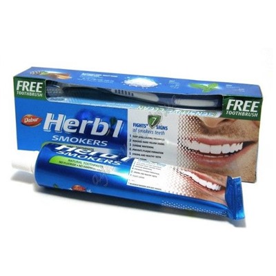 Dabur Herb'l Smokers Toothpaste with Toothbrush / Дабур Зубная Паста для Курящих Натуральная + Зубная Щётка Ср. Жесткости 150 г