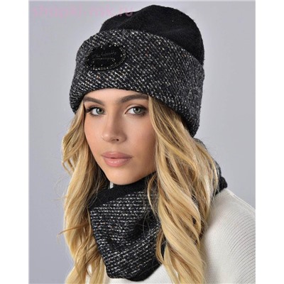 Мохер мульти отворот МА овал Комплект флис (шапка+снуд) (56-58)