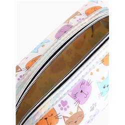 Косметичка женская на молнии объёмная, маленькая, с принтом, белая