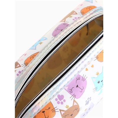 Косметичка женская на молнии объёмная, маленькая, с принтом, белая