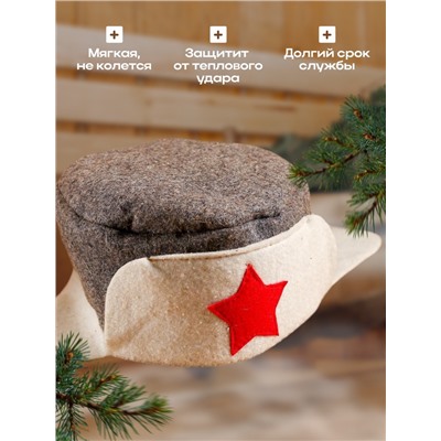 Шапка для бани и сауны, комбинированная «Ушанка», шерсть, полиэстер «Добропаровъ»