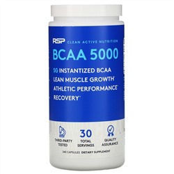 RSP Nutrition, BCAA 5000, водорастворимые аминокислоты с разветвленной цепью, 240 капсул
