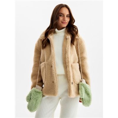 Варежки меховые женские MINAKU пушистые, размер 25 см, мятные