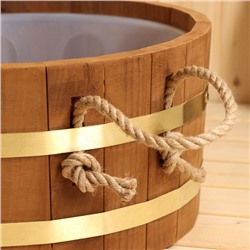 Шайка - таз для бани и сауны, 10 л, деревянная, пластиковая вставка, ручки - верёвки, с термообработкой, «Добропаровъ»