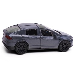 Машина металл. Tesla model x plaid 12 см, двери, серебр, в коробке