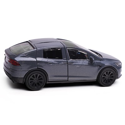 Машина металл. Tesla model x plaid 12 см, двери, серебр, в коробке
