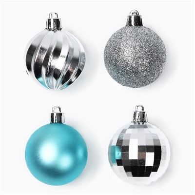 Шары ёлочные новогодние, d=5 см, 10 шт., бирюзовые, серебристые