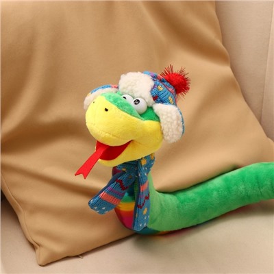 Мягкая игрушка «Змея», 95 см, с разноцветным животиком, в новогоднем колпаке