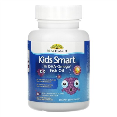 Bioglan, Kids Smart, рыбий жир с высоким содержанием омега-3 и ДГК, великолепный фруктовый вкус, 30 жевательных капсул, лопающихся во рту