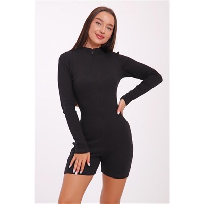 86104 Спортивное боди - шорты с длинным рукавом (Черный)