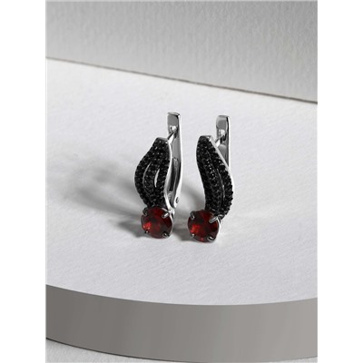 Серьги из серебра с гранатом и чёрной шпинелью родированные 925 пробы 2-533рч40416
