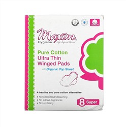 Maxim Hygiene Products, Pure Cotton, Ultra Thin Winged Pads, Super,  8 Pads