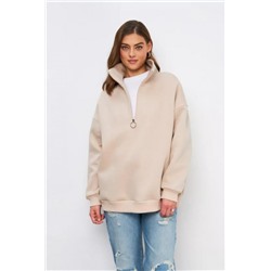 Женский свитшот на молнии оверсайз начес 14427 (Бежевый)