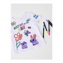 Комплект для девочек: фуфайка трикотажная (футболка), фломастеры для рисования по ткани PLAYTODAY, 1240037