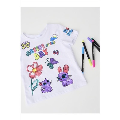 Комплект для девочек: фуфайка трикотажная (футболка), фломастеры для рисования по ткани PLAYTODAY, 1240037