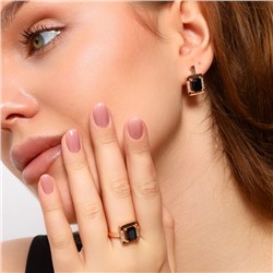 Комплект ювелирной бижутерии Дубайское золото с крупным камнем серьги и кольцо 17 р, покрытие позолота, вставка: фианиты, цвет: черный, арт.213.662-17