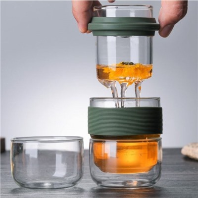 Портативный чайный сервиз в чехле ДЖЕКИЧАЙ, на 2 персоны, ёмкость 180 мл, пиалы 120 мл, стекло