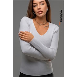 Женский джемпер в рубчик с V-вырезом Happyfox