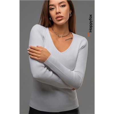 Женский джемпер в рубчик с V-вырезом Happyfox