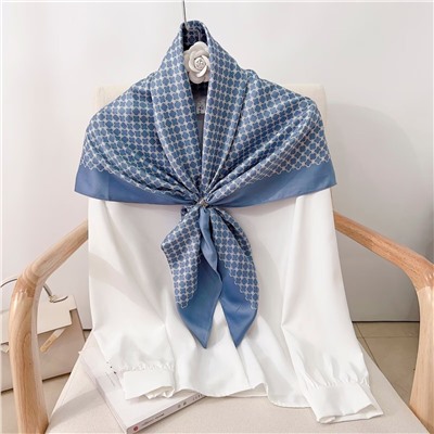 Платок шелковый на голову и шею весенний, мультицвет