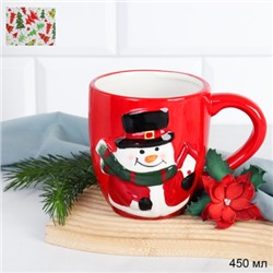 Кружка 450 мл Снеговик / NX249376-8 /уп 48/ новогодняя/подарочная упаковка
