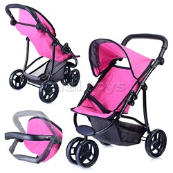 Коляска для кукол, 3-колесная, металлическая, прогулочная, с тентом, с корзиной, цвет ярко-розовый, в пакете