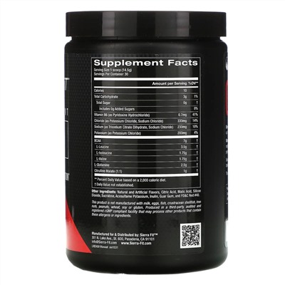 Sierra Fit, аминокислоты с разветвленными цепями (BCAA) и электролиты, 7 г BCAA, со вкусом арбуза, 435 г (15,34 унции)