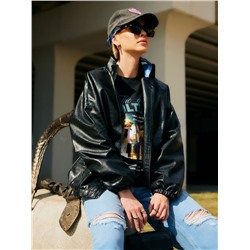 Жакет женский демисезонный MINAKU: Eco leather, чёрный, размер 48