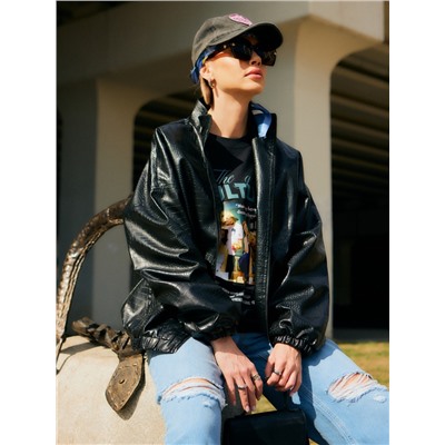 Жакет женский демисезонный MINAKU: Eco leather, чёрный, размер 48