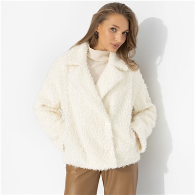 Полупальто из мягкого экомеха, Слишком заметна (белый шоколад, oversize, 42-48, нью)