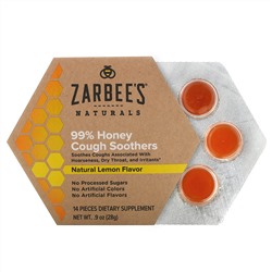 Zarbee's, 99% мёд, смягчение кашля, натуральный лимонный вкус, 14 штук