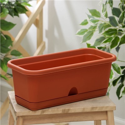 Ящик для цветов балконный с поддоном, 40 см, терракотовый