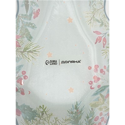 Блюдо новогоднее сервировочное Доляна «Еловые ветки», 17.7×18.5×3.5 см, стекло, белое, зелёное