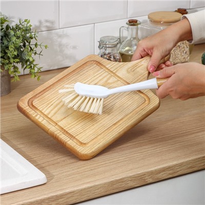 Щётка для посуды Доляна Meli, 8×6.5×29 см, бамбуковая ручка, цвет бежевый