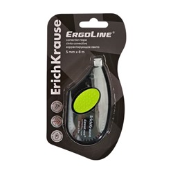 Корректирующая лента 5 мм × 8 м, ErichKrause ErgoLine, с резиновой вставкой, корпус серый, блистер
