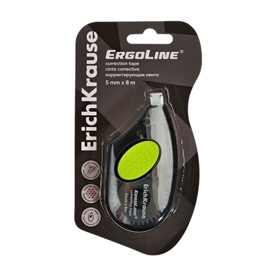 Корректирующая лента 5 мм × 8 м, ErichKrause ErgoLine, с резиновой вставкой, корпус серый, блистер