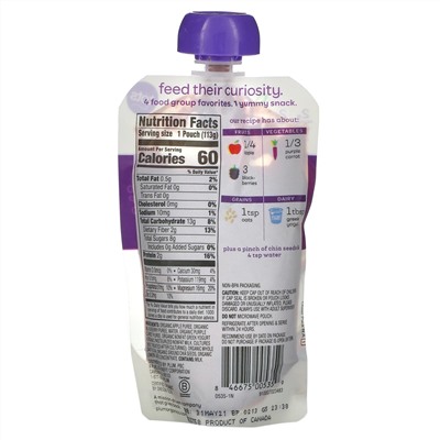 Plum Organics, Mighty 4,4 Food Group Blend, смесь для малышей, яблоко, ежевика, пурпурная морковь, греческий йогурт, овес, 113 г (4 унции)